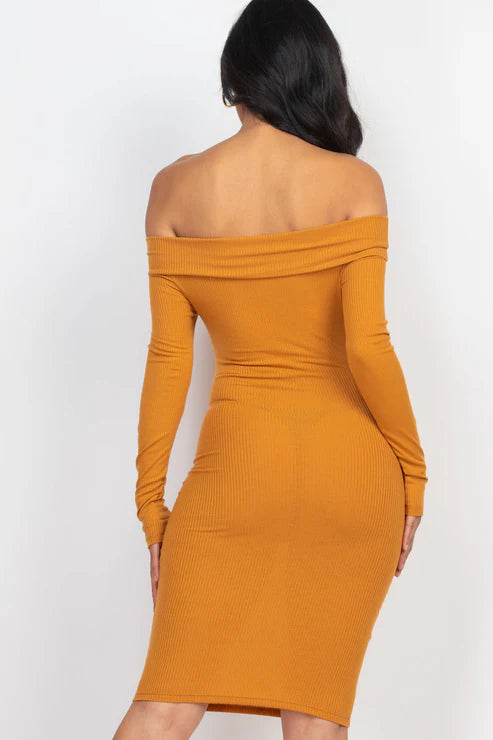 Ribbed Off The Shoulder Bodycon Dress