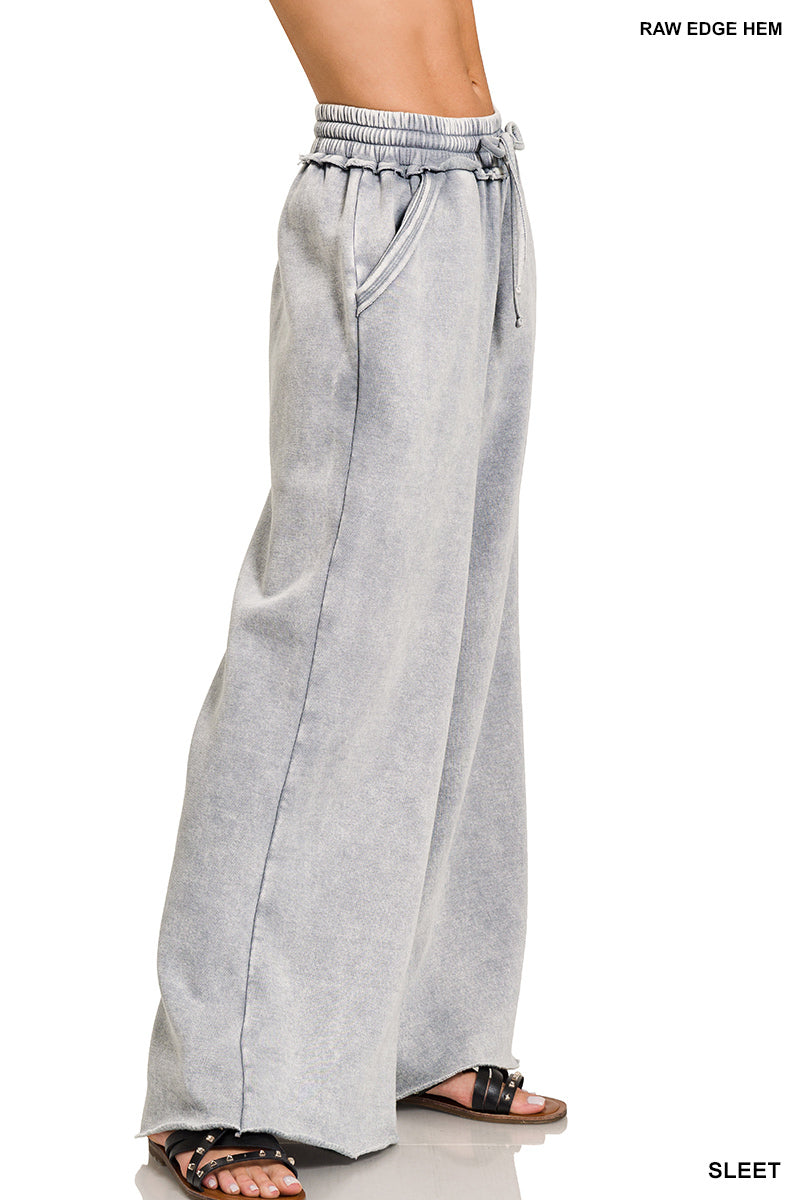 Zenana Acid Wash Fleece Palazzo Sweatpants