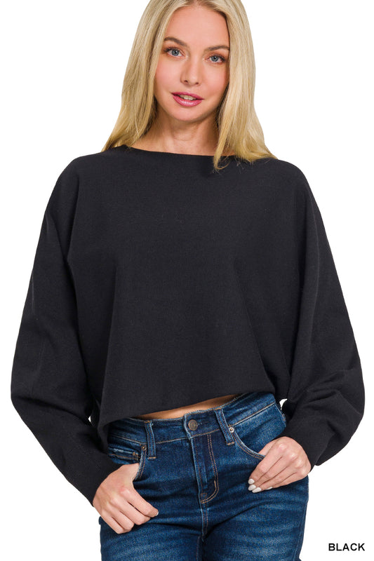 Zenana Asymmetric Hem Sleeve Sweater
