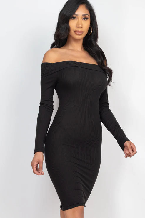 Ribbed Off Shoulder Bodycon Dress