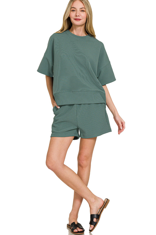 Zenana Ribbed Tee and Short Set