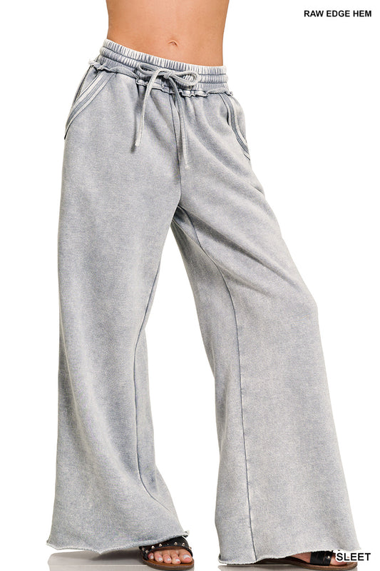 Zenana Acid Wash Fleece Palazzo Sweatpants